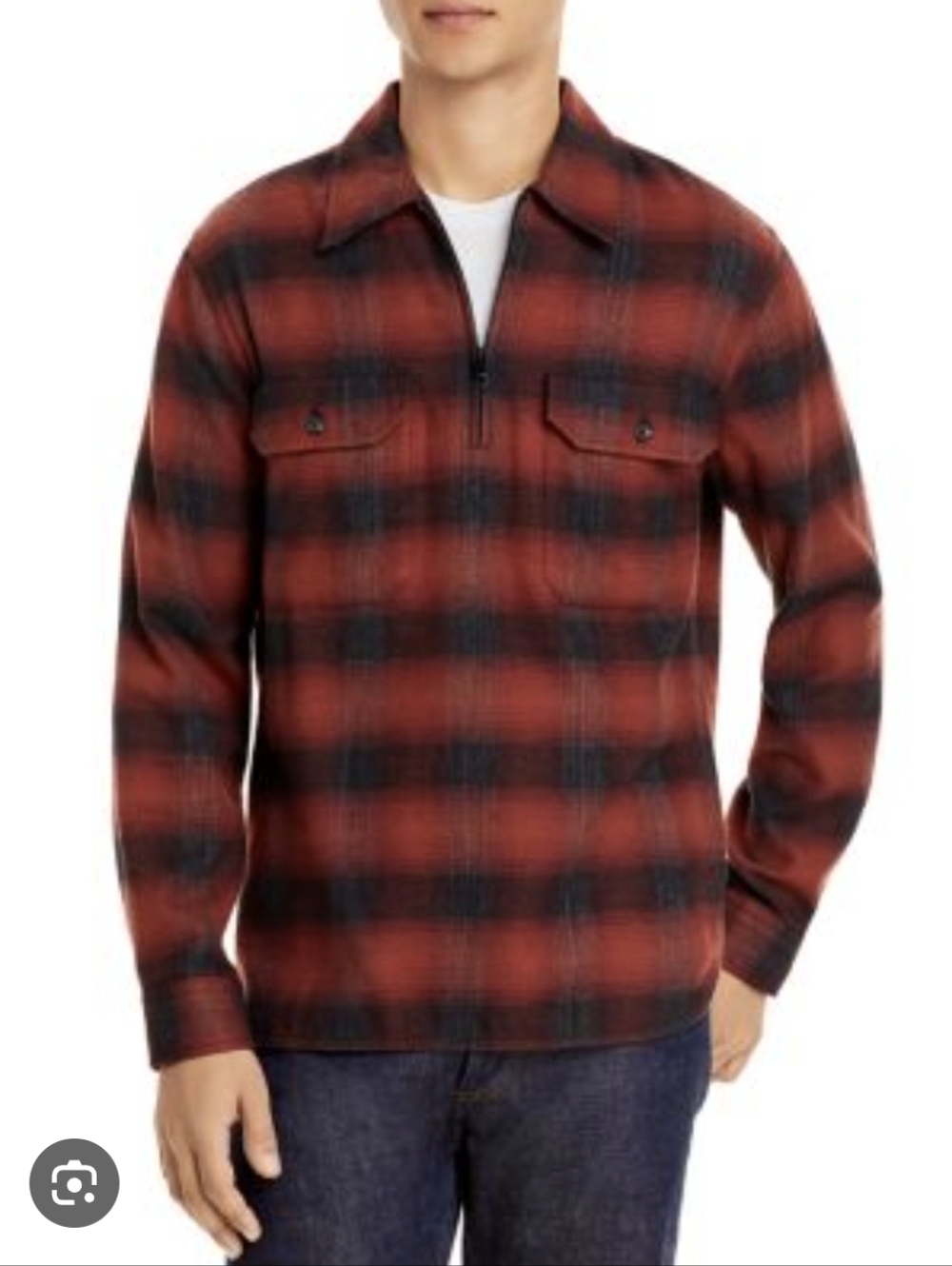 Vince Tonal Plaid Shirt Jacket Slim Fit Quarter Zip Cotton Recurrant